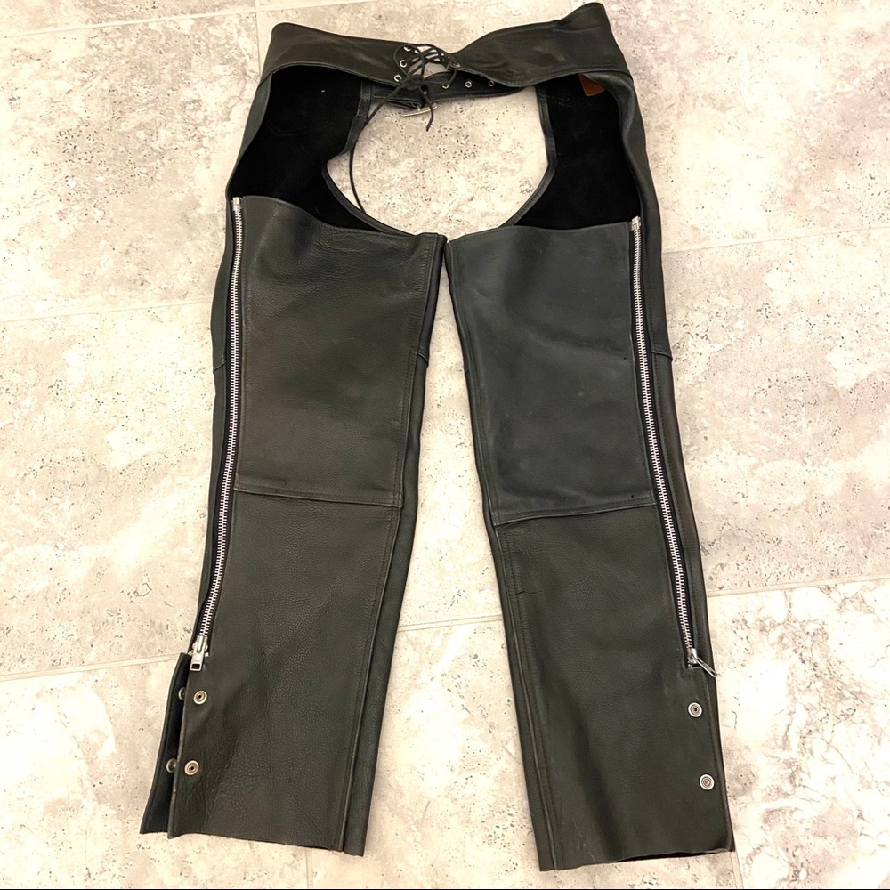 KERR Black Leather Motorcycle Biker Chaps large